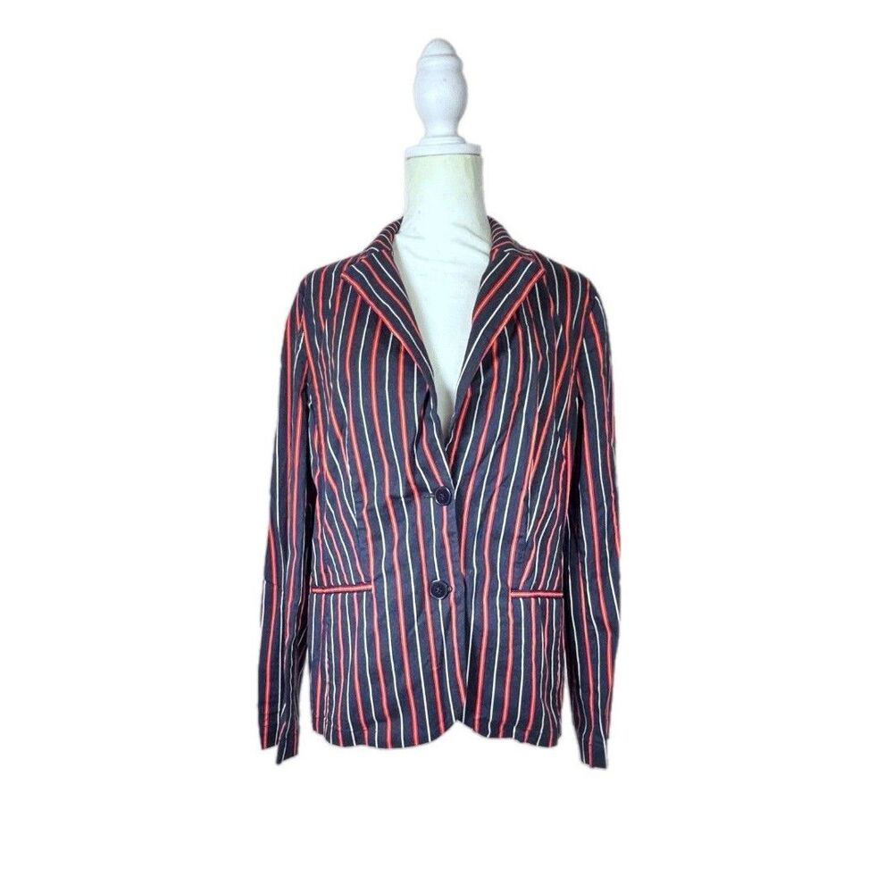 Talbots Blazer Women's navy and red stripe cotton jacket blazer Size 10